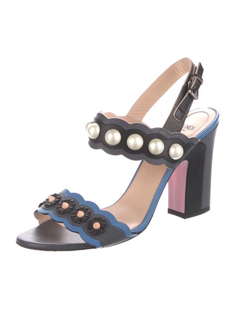 Faux Pearl Accents Leather Slingback Sandals 